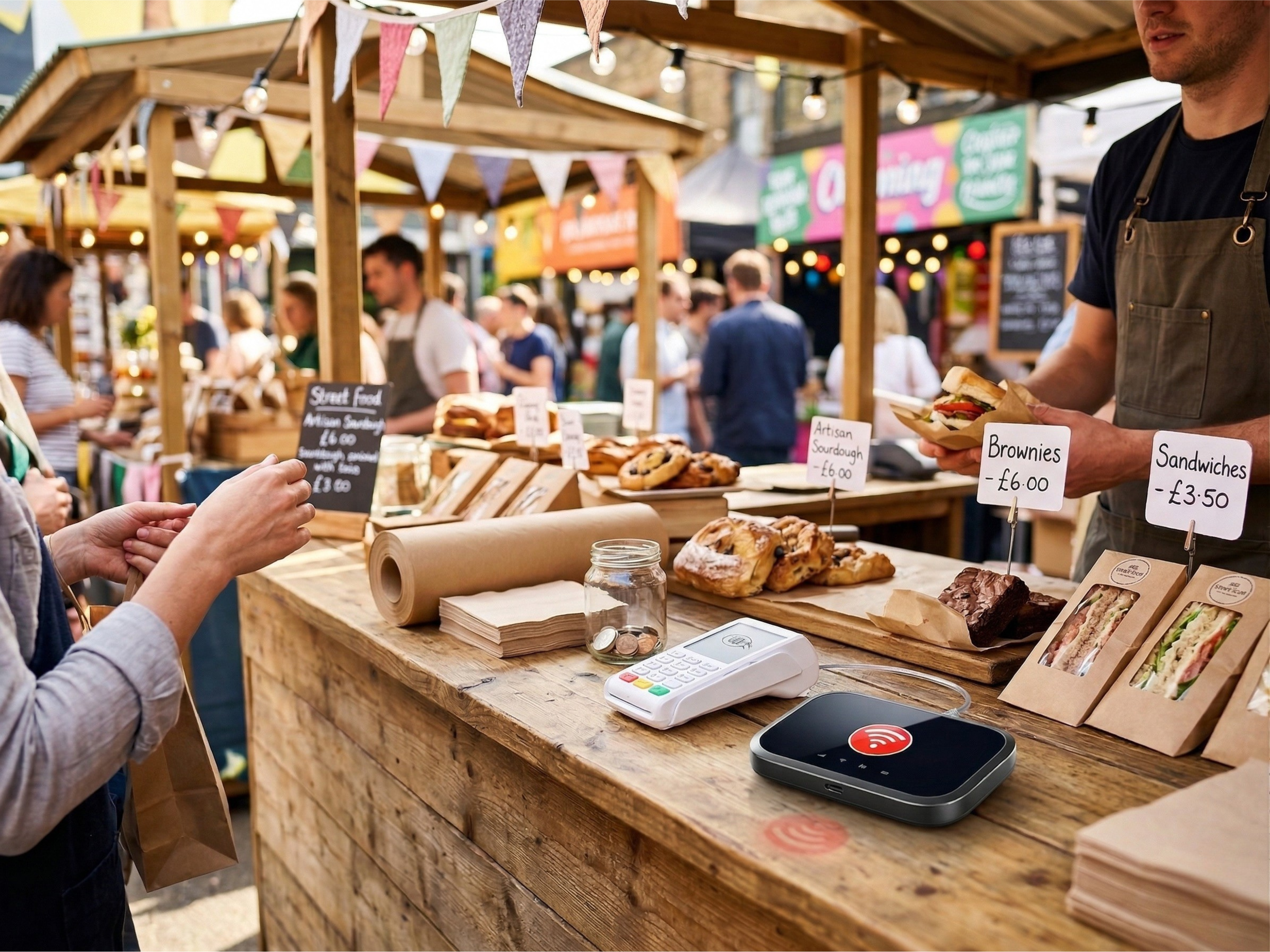Pop-up market stall with Next Day broadband router